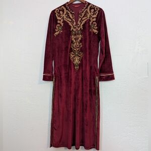 Lakshita Maroon Velvet Embroidered Elegant Indian Caftan Ethnic Evening Dress XL